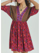 V Neck Elastic Waist Backless Red Floral Dress 4564